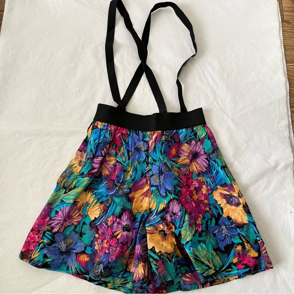 Vtg Culottes With Suspenders Floral 80’s 90’s